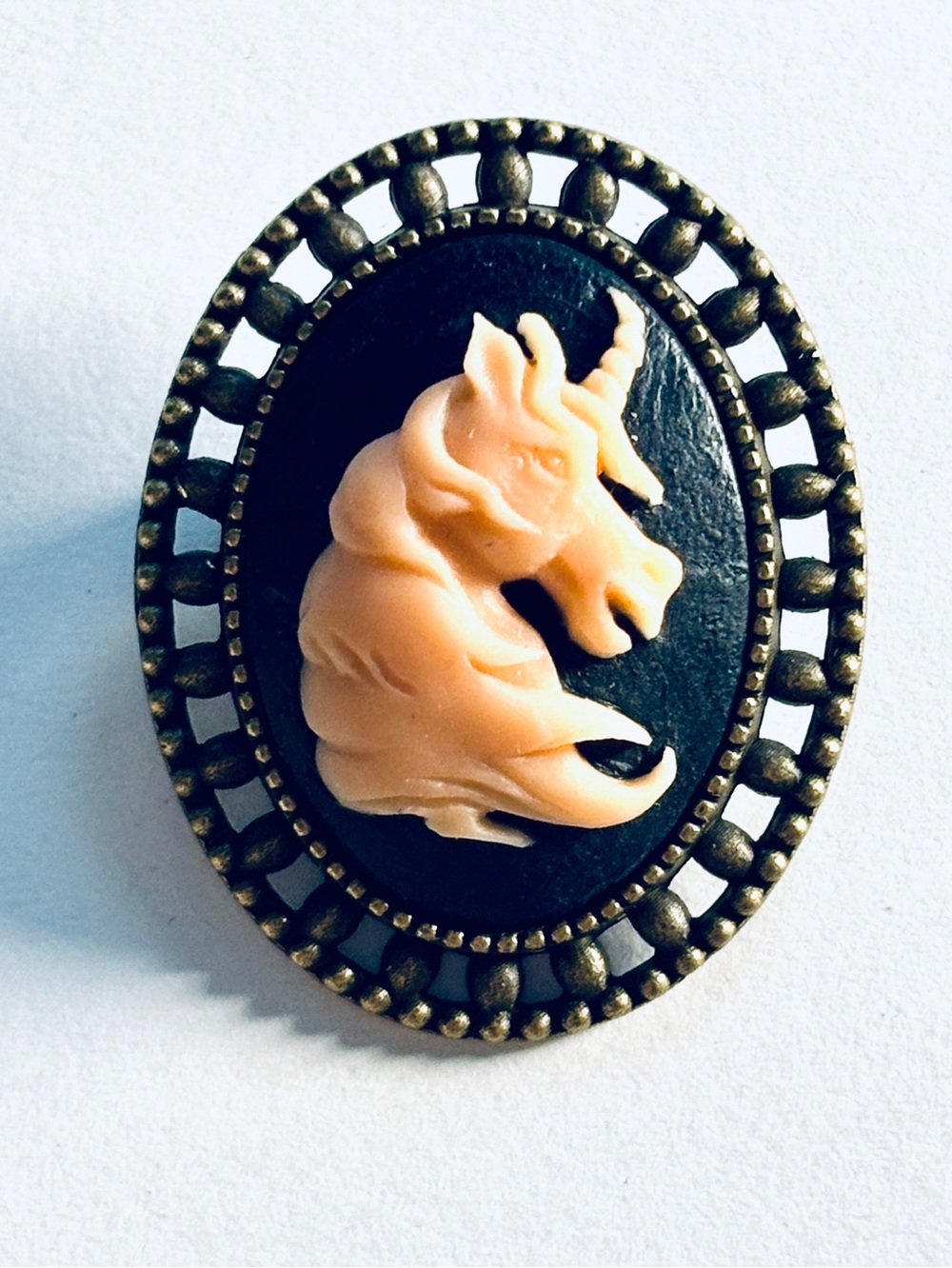 Retro Style Black and Pink Unicorn Cameo Brooch, NWT